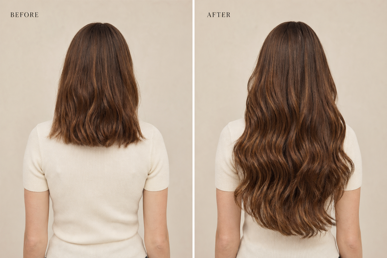 Before and after chestnut hair extensions